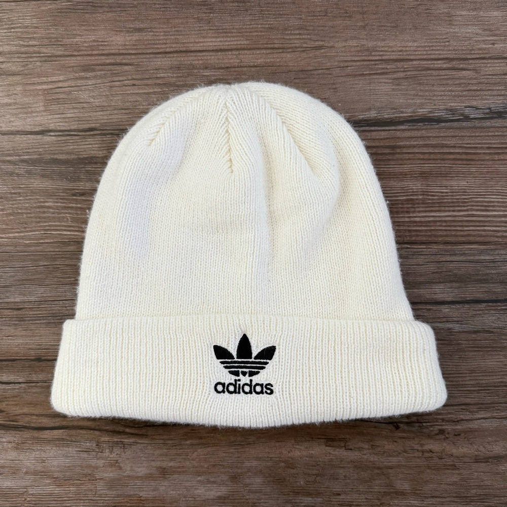 Adidas Off White Beanie Black Logo